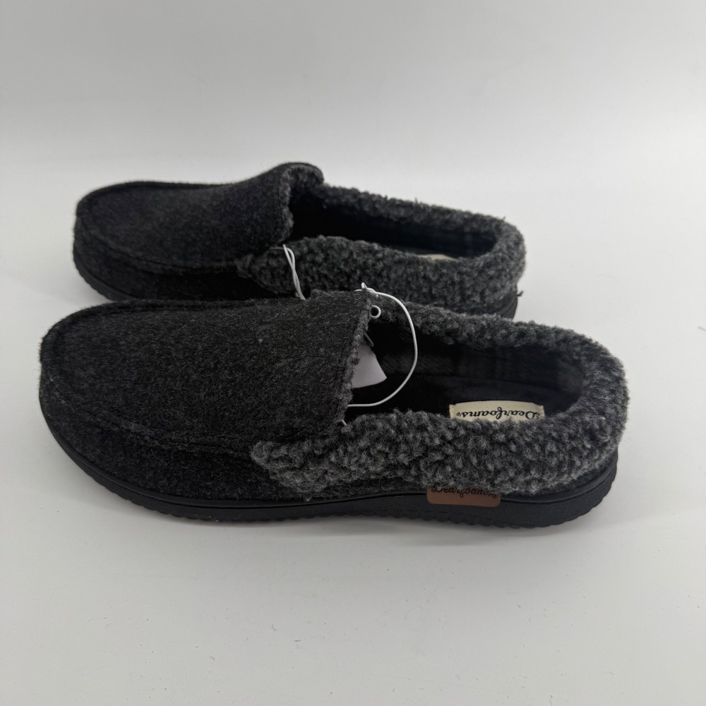 Dearfoams Comfort Mens Slippers Charcoal Gray Felt Moccasin Clog‎ 1678578 S 7-8